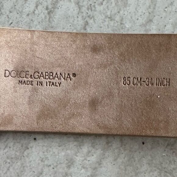 Dolce & Gabbana NWOT Y2K Tan Monogram Leather thick belt large Logo Gold Buckle - Picture 4 of 14